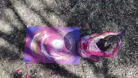 Aerial view of the spiral forming on the canvas