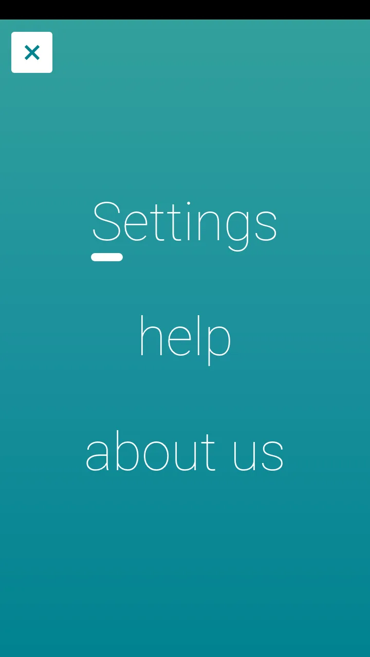 Full screen app menu with three items