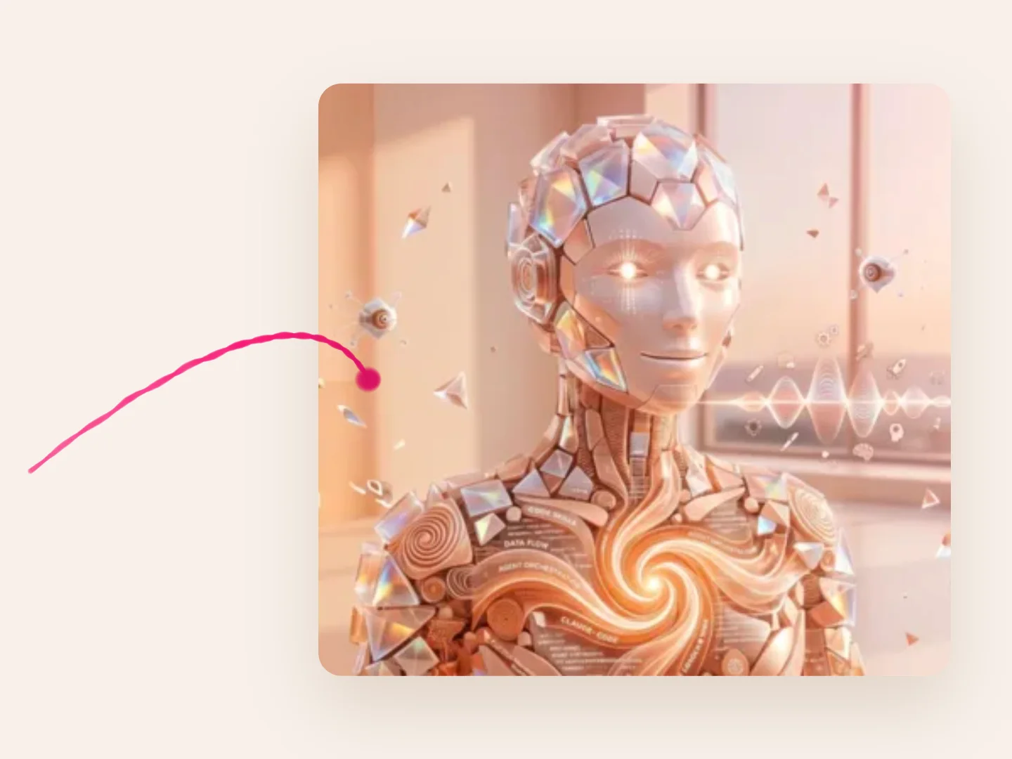 דמות ה-AI מנחושת מתוך AI Skills Hub, וקו ורוד שנכנס אליה