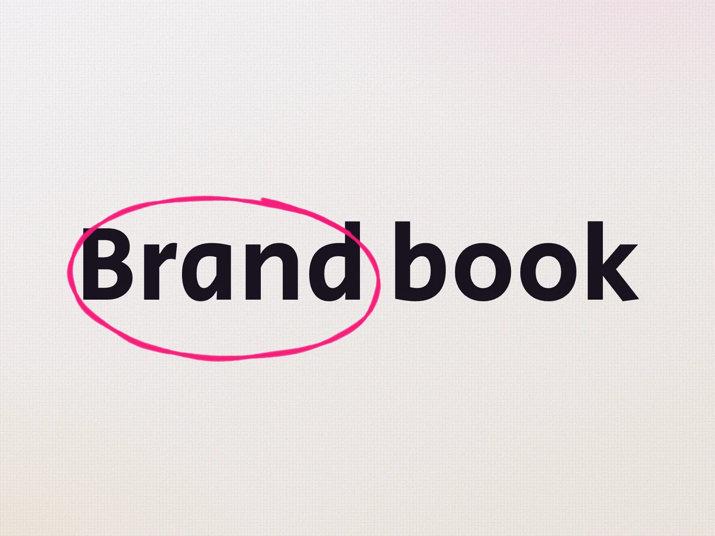 The meravish brand book cover, a pink pen circling the word Brand