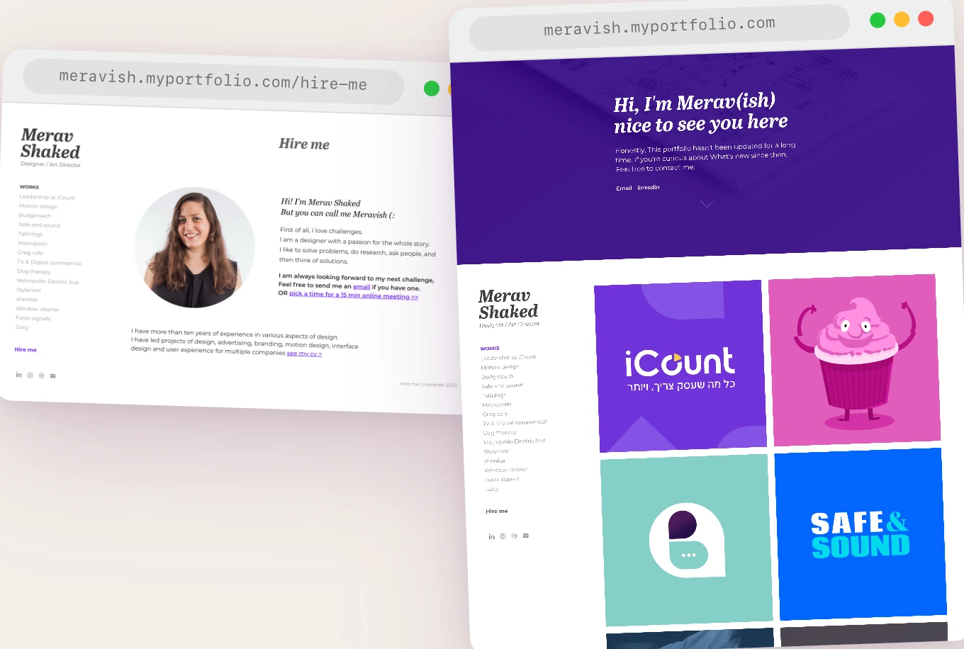 Merav's old Adobe Portfolio site, before the move